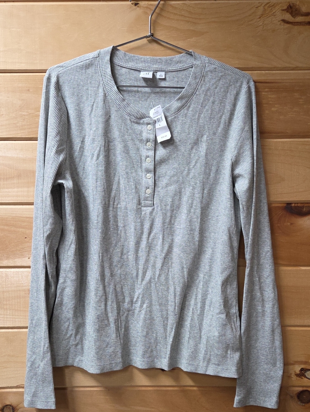 GAP Long Sleeve Ribbed Henley - Light Gray